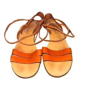 Madewell The Boardwalk Sandals Women's Size 7.5 Cognac Tan Leather Lace Up Shoes